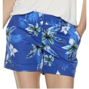 APT 9 Torie Blue White Green Floral Cotton Pockets Cuffed Mid-rise Shorts 4